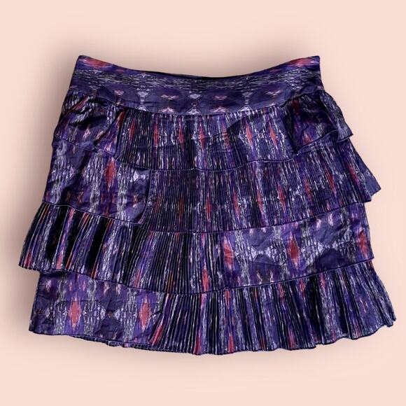 GAP WOMENS SILK Purple Ikat Flirty Printed Tiered Ruffle Mini Skirt Size 2 S - Picture 5 of 12